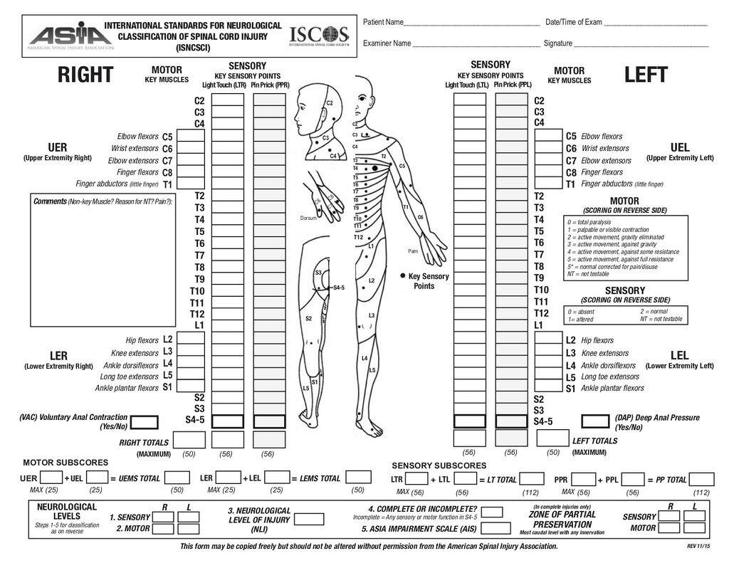 International Standards for Neurological Classification of Spinal Cord Injury (ISNCSCI)