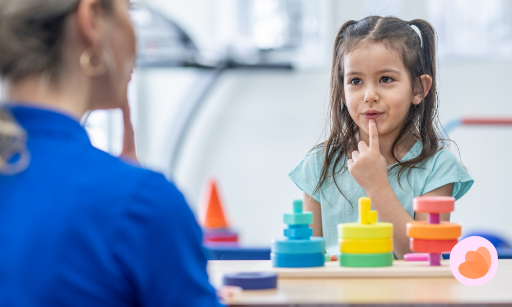 A child participating in a speech therapy session.