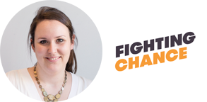 Laura O' Reilly headshot and Fighting Chance logo