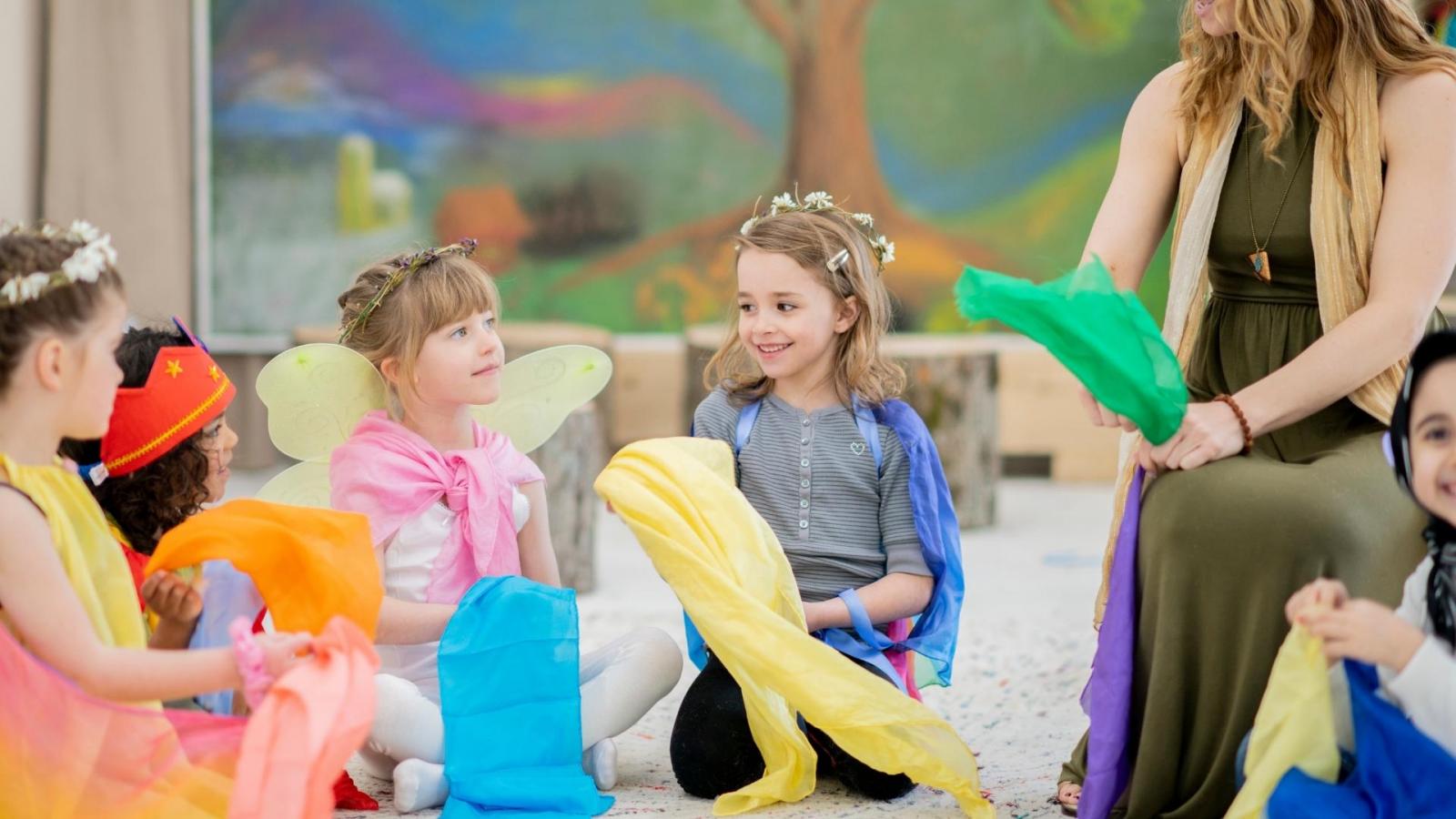 Kids doing crafts and playing
