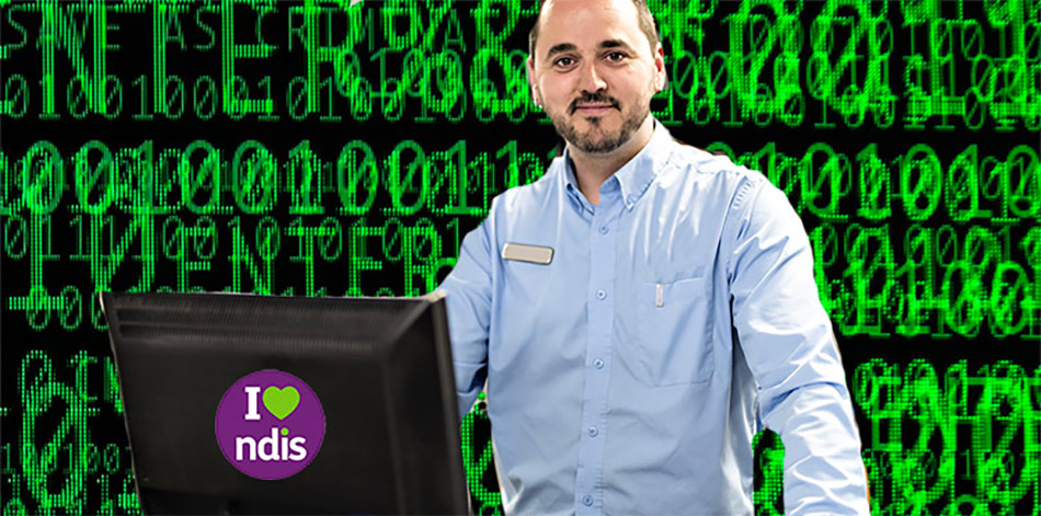 NDIS provider standing at a till