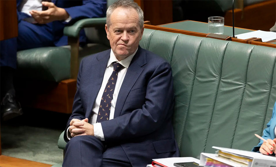 Bill shorten sitting on green parliarment couches with a grimace on his face