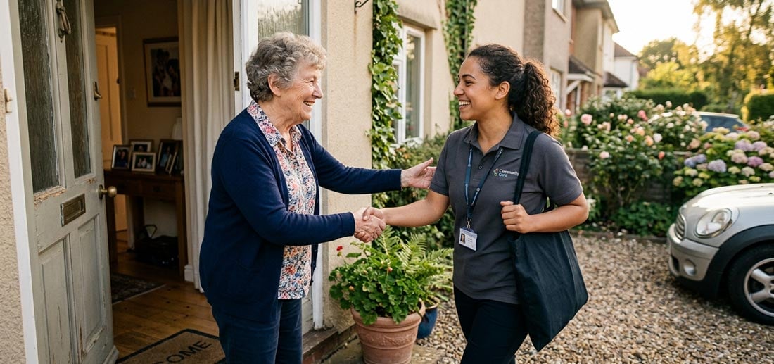 An older woman meeting a new age care support worker