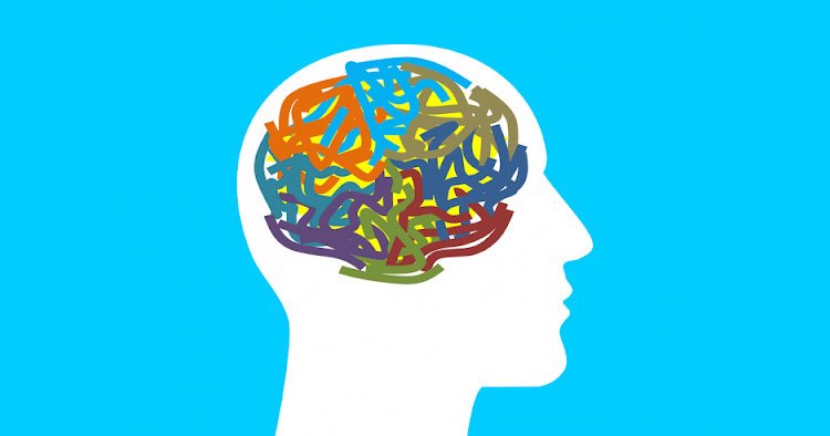 Human profile with brain of tangled wires