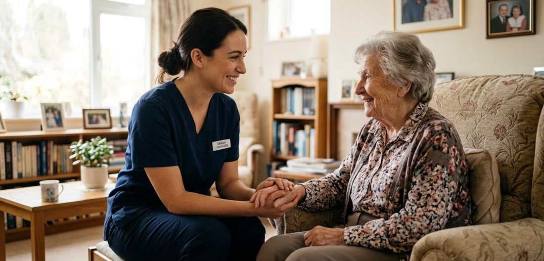 A My Age Care support worker with an elderly woman