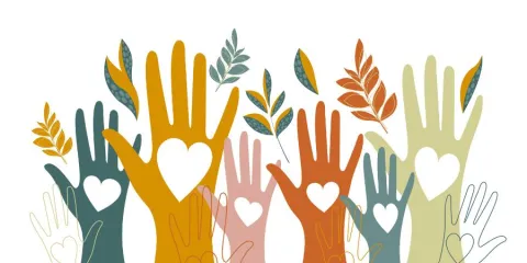 an illustration of colourful hands with hearts support mycarespace