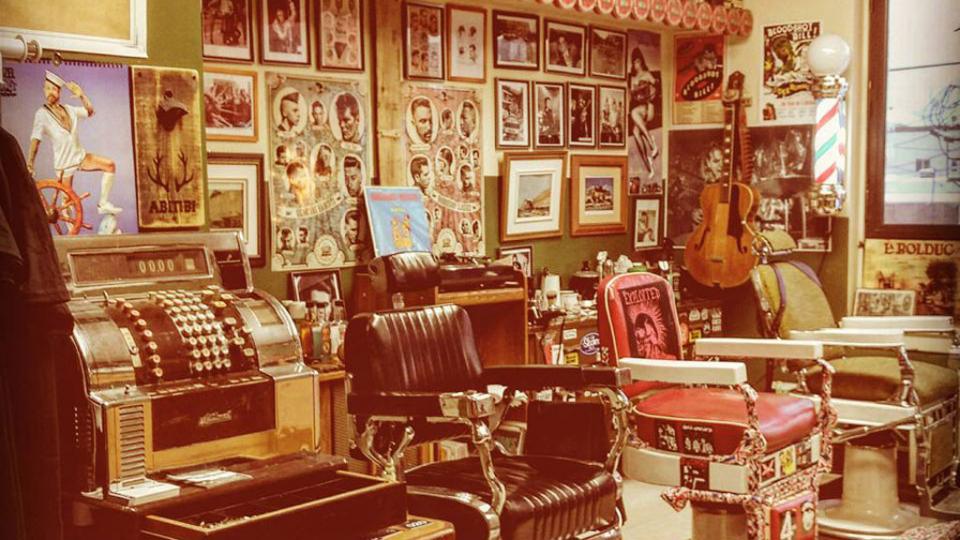 Interior of Franz's barber shop with period pieces